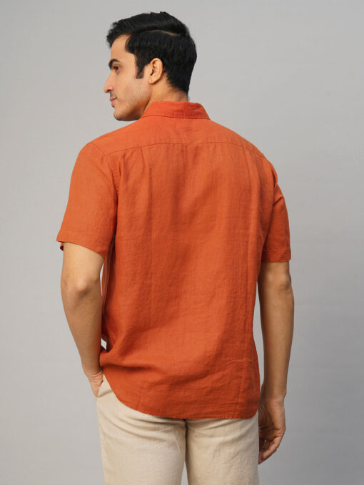 Men's Rust 100% Linen Regular Fit Shirt - Image 5