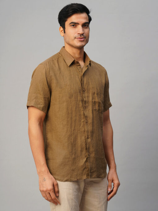 Men's Tobacco 100% Linen Regular Fit Shirt - Image 4