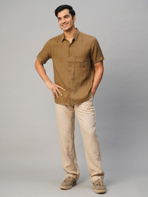 Men's Tobacco 100% Linen Regular Fit Shirt