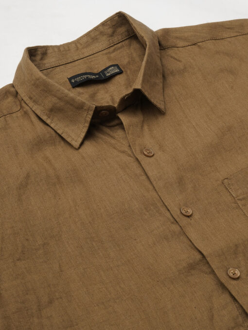 Men's Tobacco 100% Linen Regular Fit Shirt - Image 8