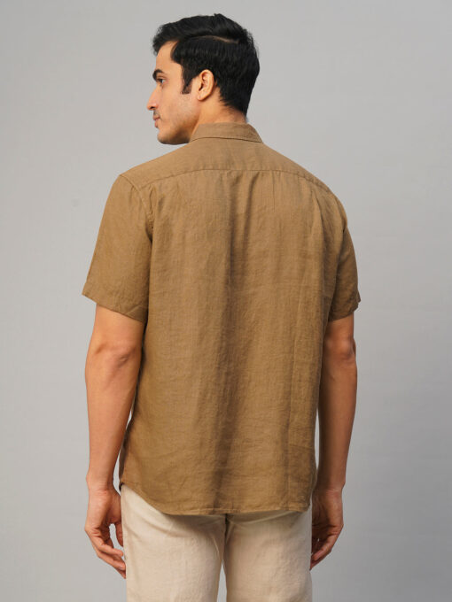 Men's Tobacco 100% Linen Regular Fit Shirt - Image 5