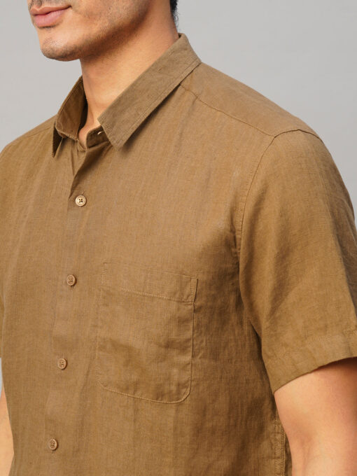 Men's Tobacco 100% Linen Regular Fit Shirt - Image 7