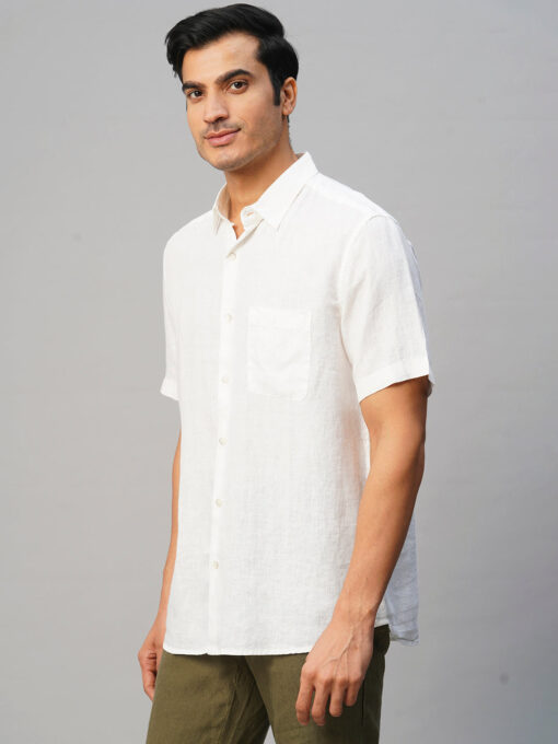 Men's White 100% Linen Regular Fit Shirt - Image 3