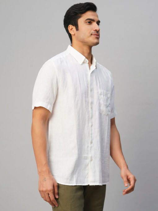 Men's White 100% Linen Regular Fit Shirt - Image 4