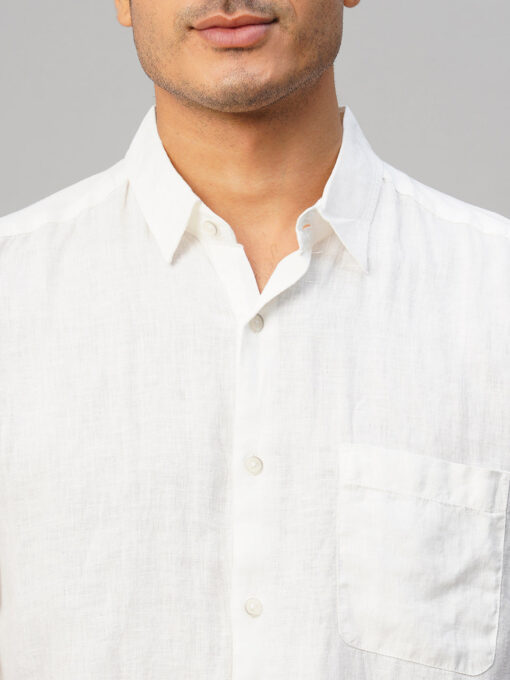 Men's White 100% Linen Regular Fit Shirt - Image 6