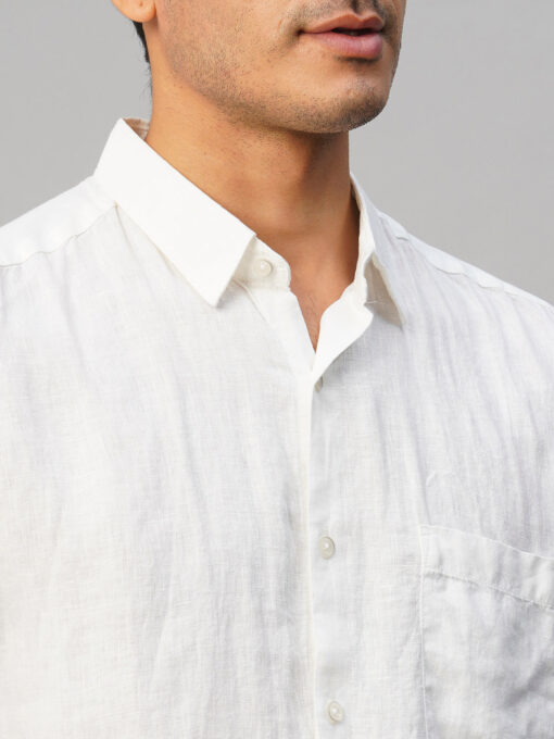 Men's White 100% Linen Regular Fit Shirt - Image 7