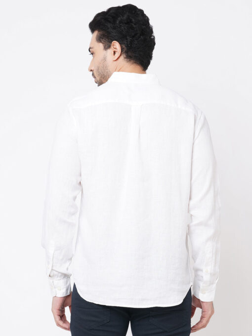 Men's 100% Linen White Regular Fit Long Sleeved Shirt - Image 4