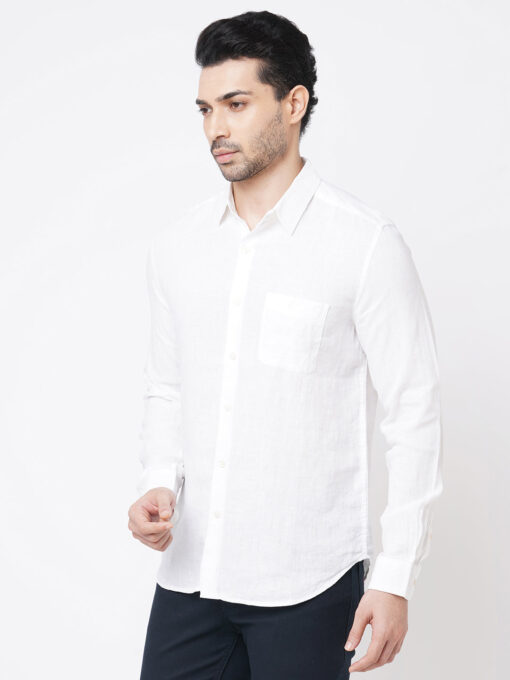 Men's 100% Linen White Regular Fit Long Sleeved Shirt - Image 2