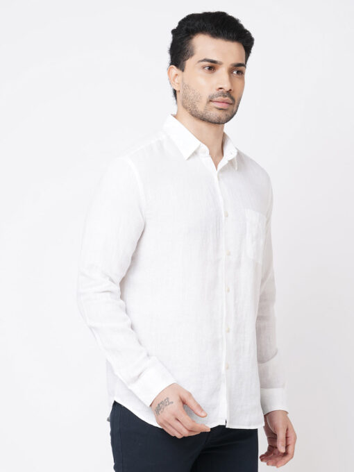 Men's 100% Linen White Regular Fit Long Sleeved Shirt - Image 3