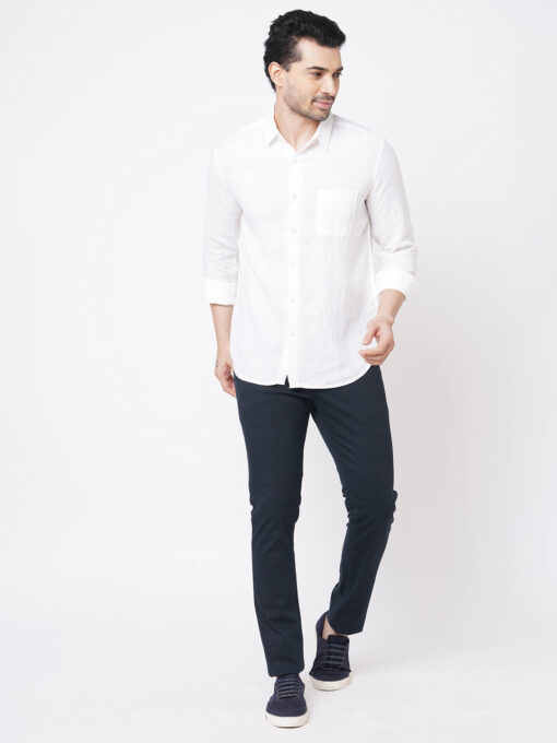 Men's 100% Linen White Regular Fit Long Sleeved Shirt - Image 5