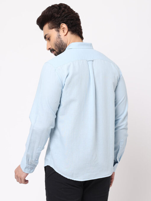 Men's 100% Linen Sky Blue Regular Fit Striped Shirt - Image 4