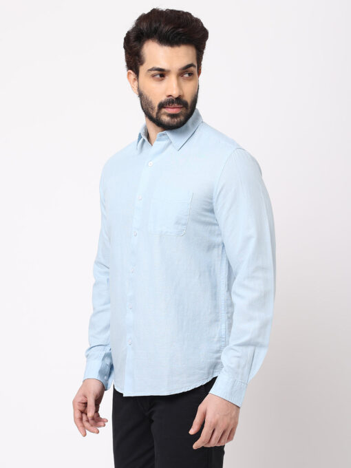 Men's 100% Linen Sky Blue Regular Fit Striped Shirt - Image 2