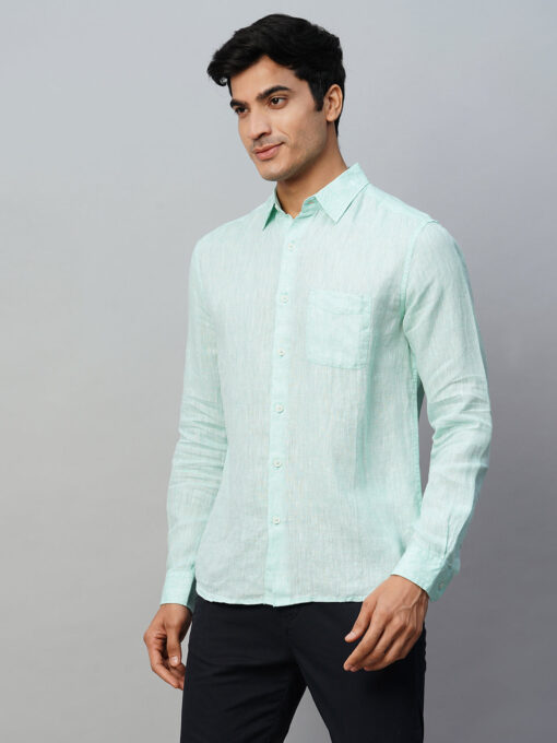 Men's Mint Green 100% Linen Regular Fit Long Sleeved Shirt - Image 3