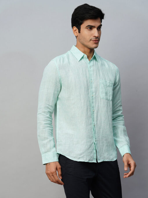 Men's Mint Green 100% Linen Regular Fit Long Sleeved Shirt - Image 4