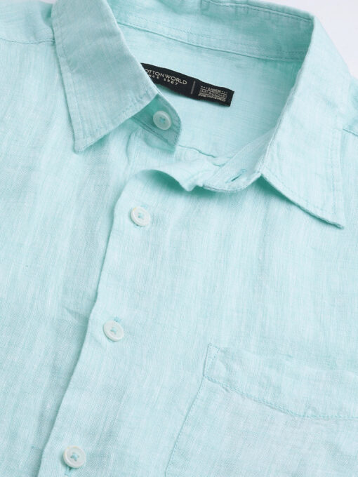 Men's Mint Green 100% Linen Regular Fit Long Sleeved Shirt - Image 8