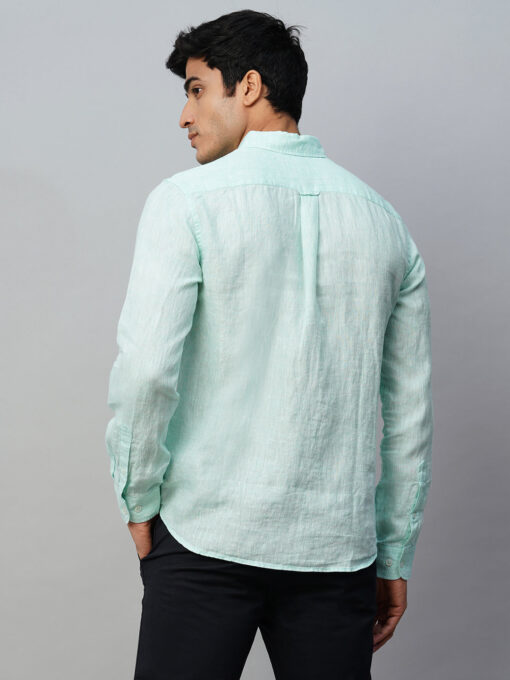 Men's Mint Green 100% Linen Regular Fit Long Sleeved Shirt - Image 5