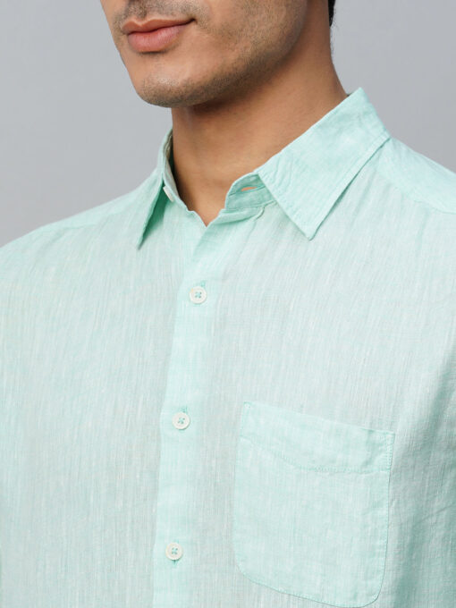 Men's Mint Green 100% Linen Regular Fit Long Sleeved Shirt - Image 7