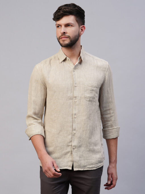 Men's Natural 100% Linen Regular Fit Long Sleeved Shirt - Image 2