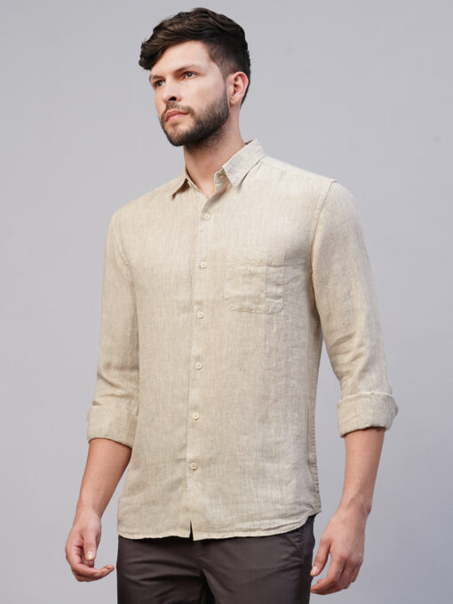 Men's Natural 100% Linen Regular Fit Long Sleeved Shirt - Image 3