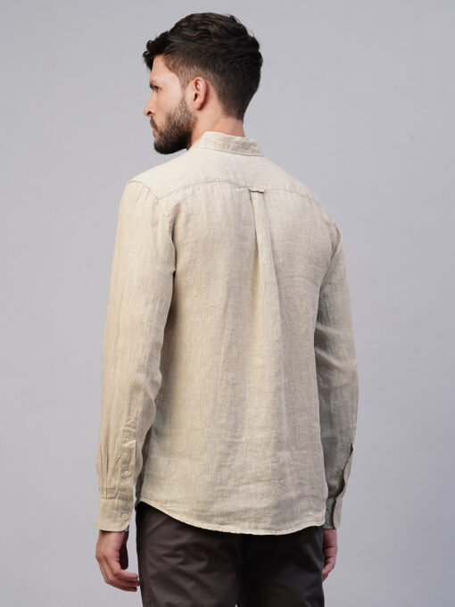 Men's Natural 100% Linen Regular Fit Long Sleeved Shirt - Image 5