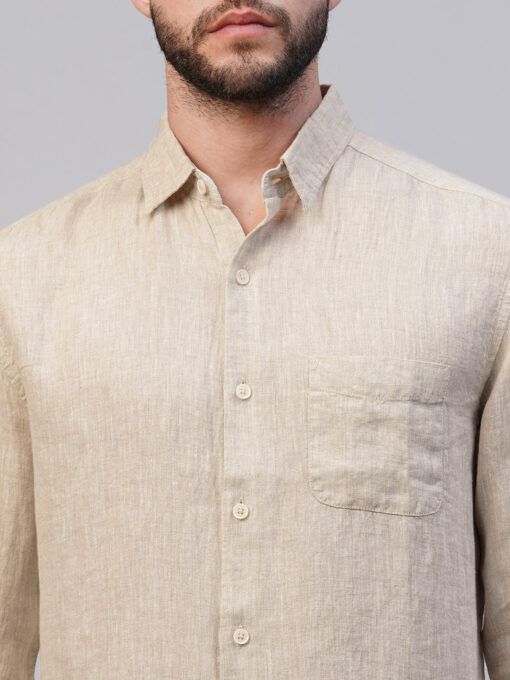 Men's Natural 100% Linen Regular Fit Long Sleeved Shirt - Image 6