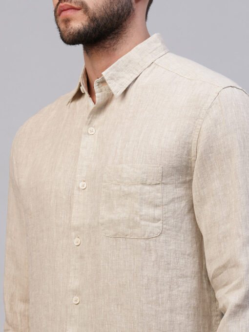 Men's Natural 100% Linen Regular Fit Long Sleeved Shirt - Image 7