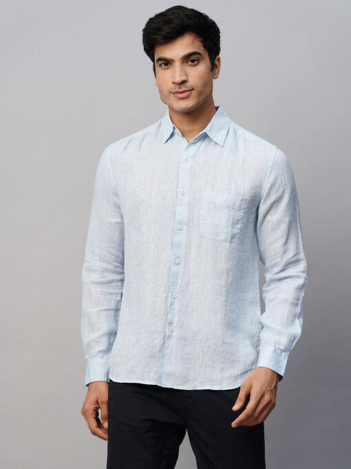 Men's Sky 100% Linen Regular Fit Long Sleeved Shirt - Image 2