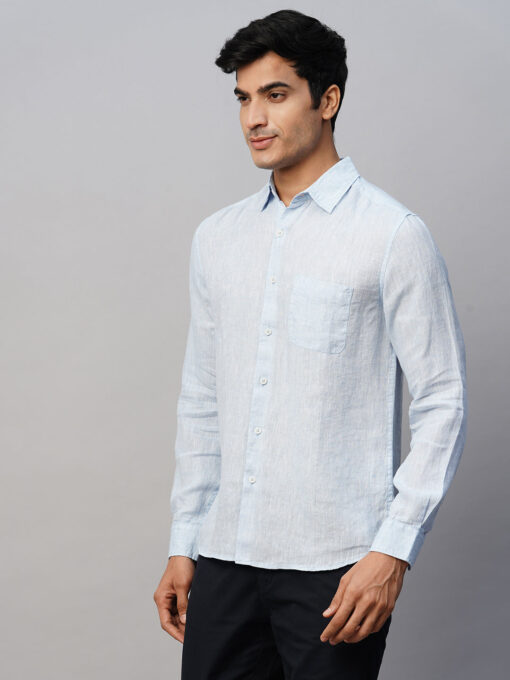 Men's Sky 100% Linen Regular Fit Long Sleeved Shirt - Image 3