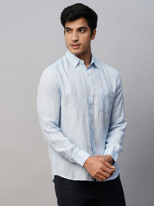 Men's Sky 100% Linen Regular Fit Long Sleeved Shirt - Image 4