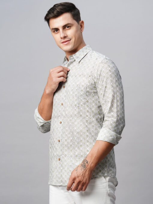 Men's Green Cotton Regular Fit Printed Shirt - Image 4