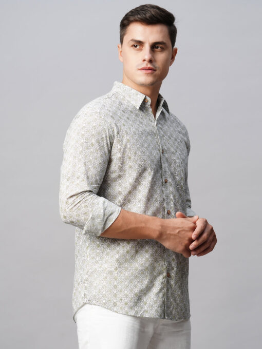 Men's Green Cotton Regular Fit Printed Shirt - Image 5