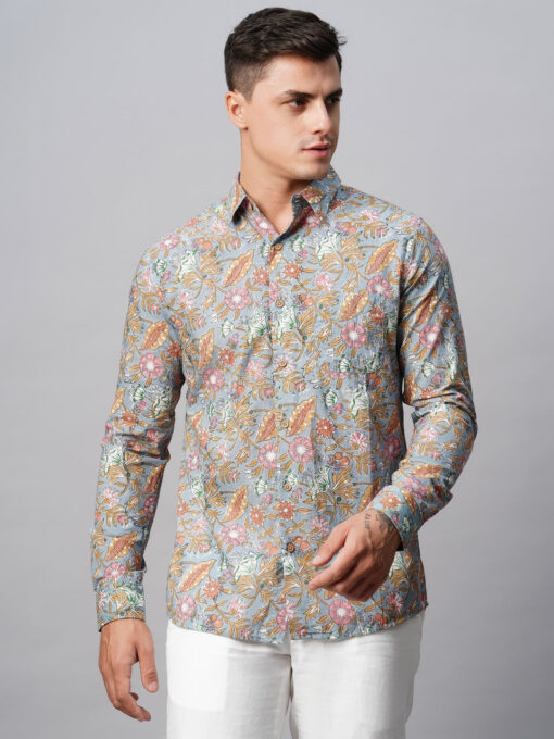 Men's Grey Cotton Regular Fit Printed Shirt - Image 2