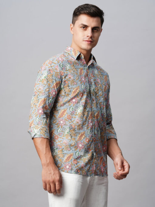 Men's Grey Cotton Regular Fit Printed Shirt - Image 5