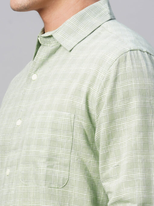 Men's Green Linen Cotton Regular Fit Checked Shirt - Image 8