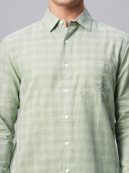 Men's Green Linen Cotton Regular Fit Checked Shirt - Image 7