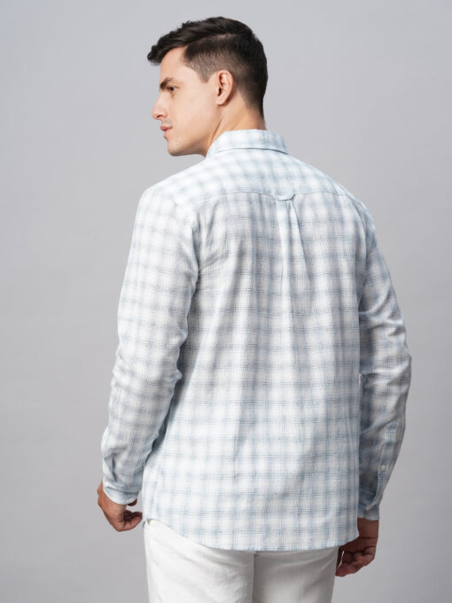 Men's White Linen Cotton Regular Fit Checked Shirt - Image 6