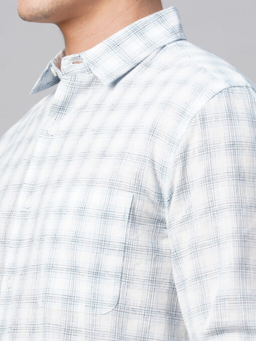 Men's White Linen Cotton Regular Fit Checked Shirt - Image 8