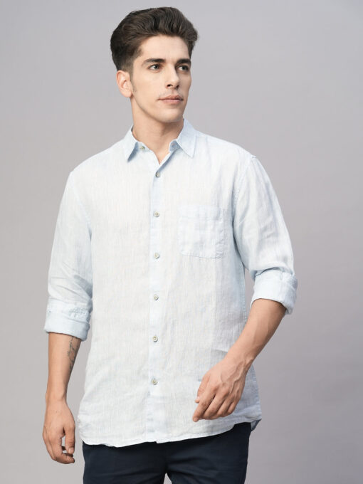 Men's Blue 100% Linen Regular Fit Shirt - Image 2