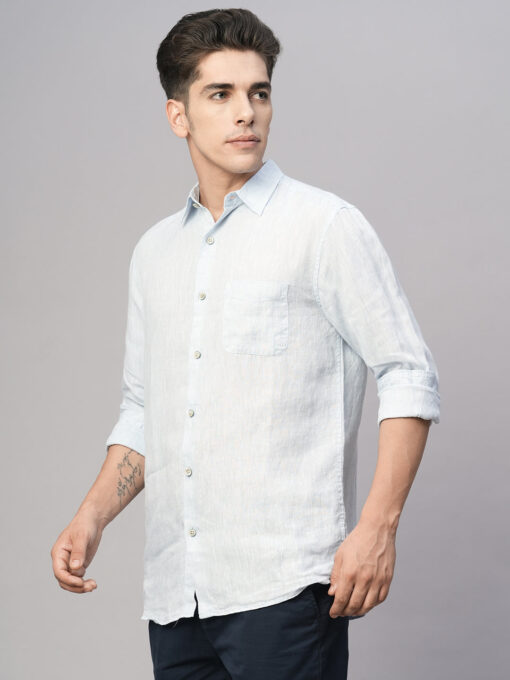 Men's Blue 100% Linen Regular Fit Shirt - Image 3