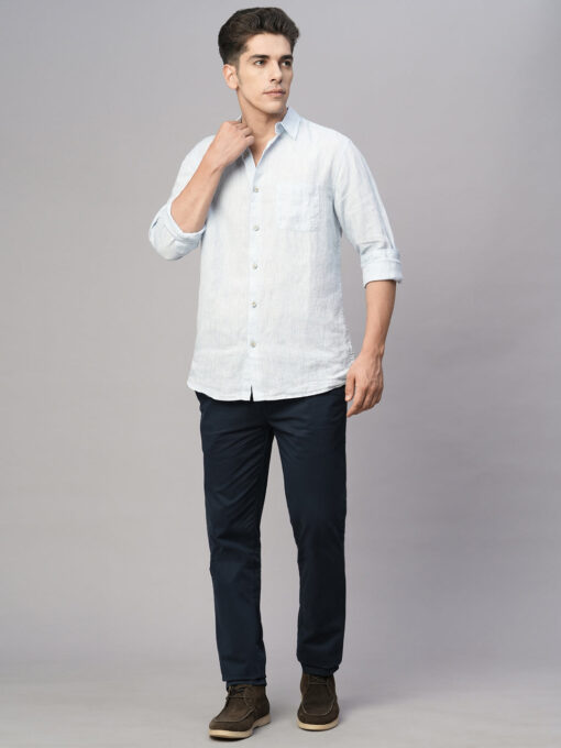 Men's Blue 100% Linen Regular Fit Shirt