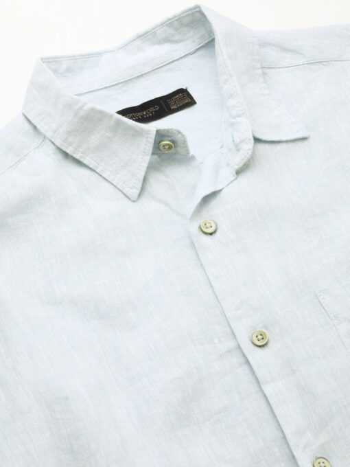 Men's Blue 100% Linen Regular Fit Shirt - Image 8