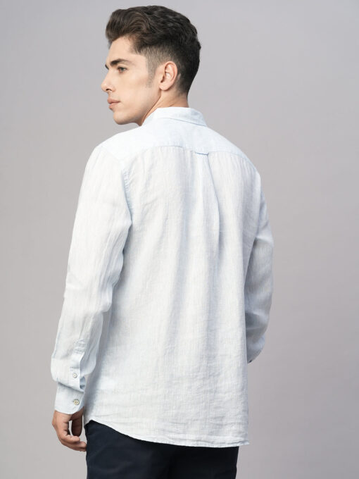 Men's Blue 100% Linen Regular Fit Shirt - Image 5