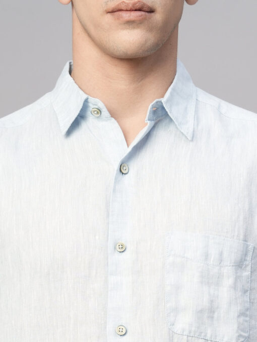 Men's Blue 100% Linen Regular Fit Shirt - Image 6