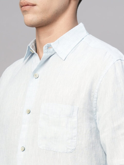 Men's Blue 100% Linen Regular Fit Shirt - Image 7