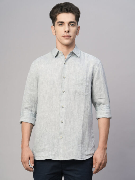 Men's Grey 100% Linen Regular Fit Shirt - Image 2