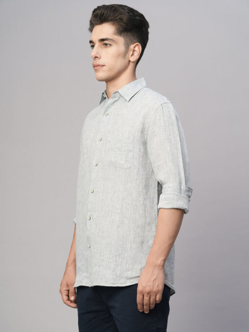 Men's Grey 100% Linen Regular Fit Shirt - Image 3