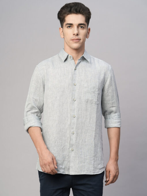 Men's Grey 100% Linen Regular Fit Shirt - Image 4