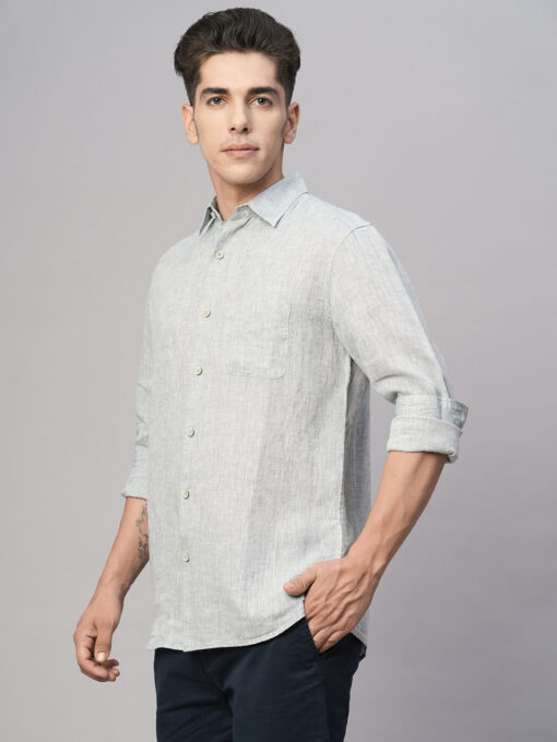 Men's Grey 100% Linen Regular Fit Shirt - Image 5