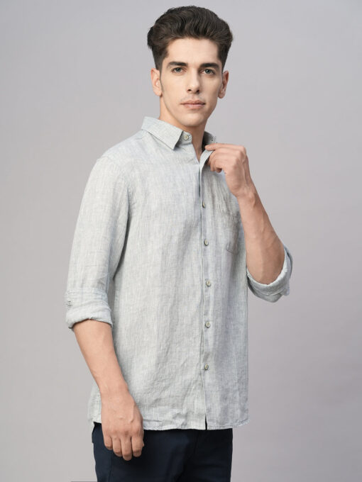 Men's Grey 100% Linen Regular Fit Shirt - Image 6