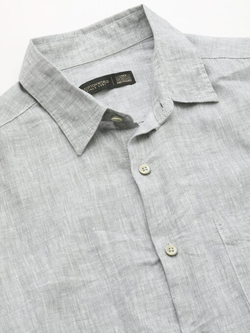 Men's Grey 100% Linen Regular Fit Shirt - Image 8